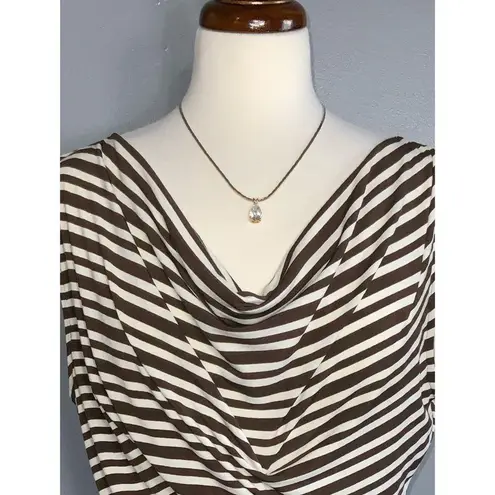 Chaus Brown & White Striped Cawl Neck Cap Sleeves Cinched Sides Top L Size L