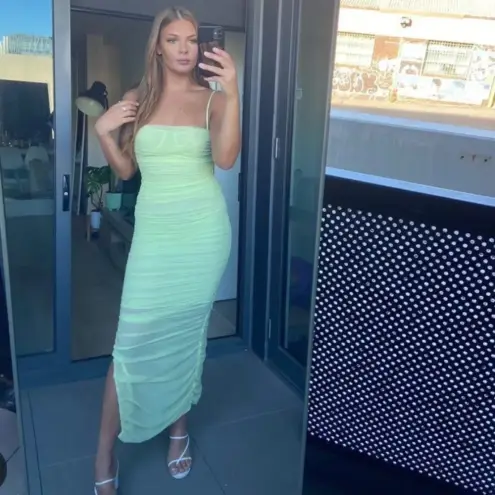 House Of CB  'Fornarina' Lime Organza Mesh Maxi Dress neon‎ bright size XS NWOT