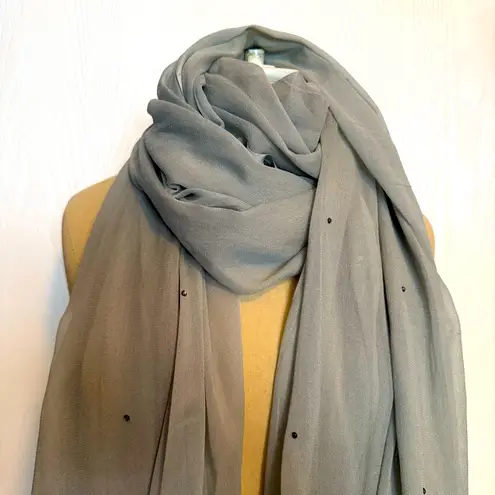 Women's teal gray Scarf with Gold Lace Trim Elegant Chic