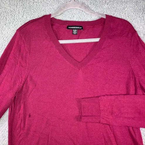 Katherine Barclay Merino Wool Sweater Women XL V Neck Maroon Academia Holes