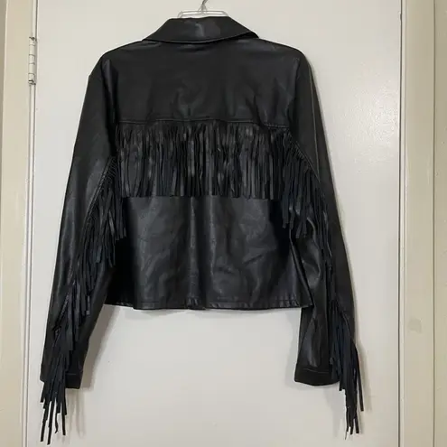 Cato  western fringe black snap front cowgirl faux leather jacket XL