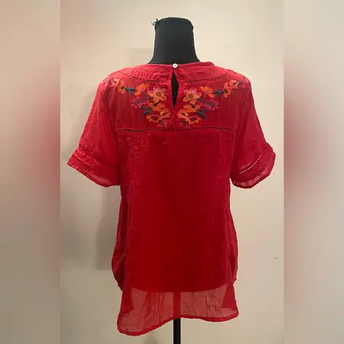 Aura - Red Floral Women's Blouse Size M