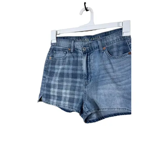 AMERICAN EAGLE Womens Shorts Size 4 Blue Light Wash Mom Plaid Two Tone