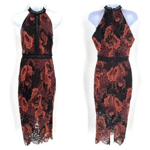 Alexia Admor Womens Lined Sleeveless Lace Midi Sheath Dress Burgundy Black Small