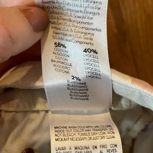 Mother the looker ankle fray white with pink stripe jeans 26