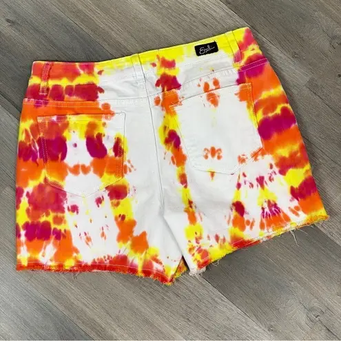 Earl Jean Tie Dye Raw Hem Jean Shorts White Orange 10