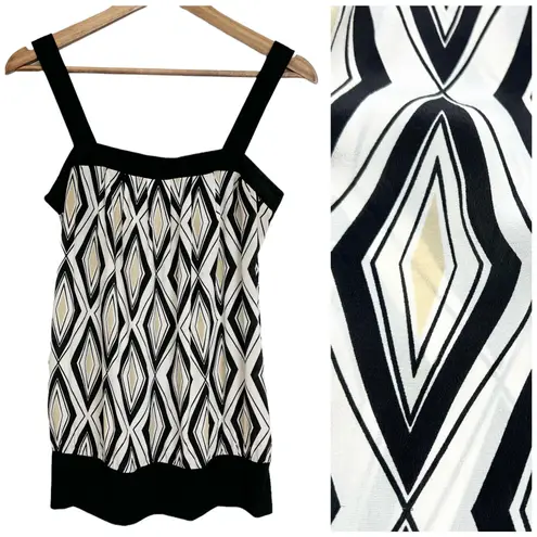 White House | Black Market  Womens S Silk Tank Top Diamond Black‎ Tan White Preppy
