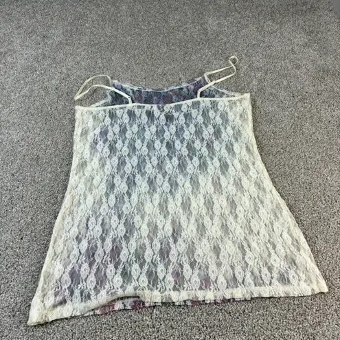 Weavers Floral Lace Cami Tank Top Womens Sleeveless Layering Top Y2K Retro Boho Tan Size L