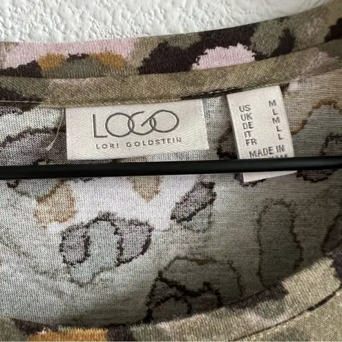 LOGO By Lori Goldstein Cheetah Leopard Contrast Top Blouse Shirt US Medium