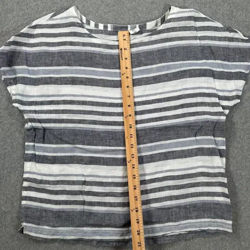 Artisan NY 100% Linen Striped Short Cap Sleeve Top Women's Medium Gray/Blue