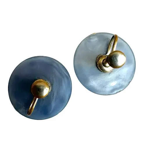 Blue circle rhinestone vintage screw back earrings Blue