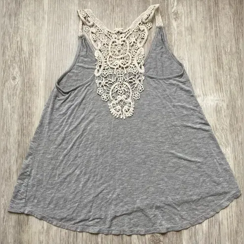 Heart & Hips | Women's White Knit Crochet Lace Gray Sleeveless Tank Top | Small