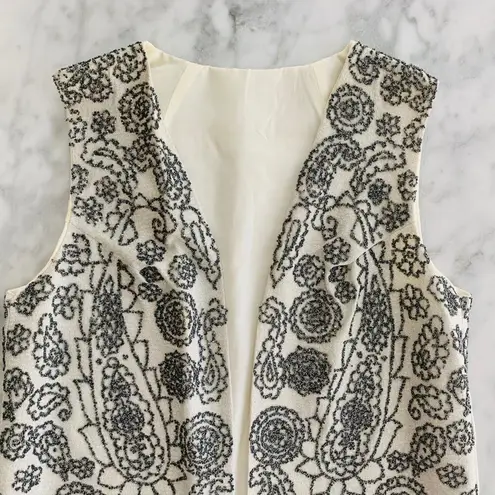 Vintage Beaded Formal Long Jacket White Small Bridal Unique Retro Handmade 60's Silver