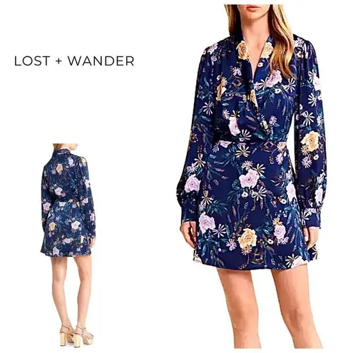 Lost + Wander New. navy floral wrap dress. XS. Retails $98