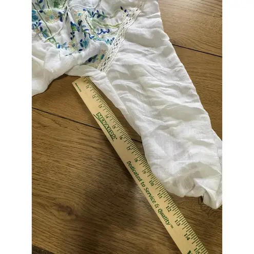 Anthropologie Olive Hill Embroidered Boho Peasant Floral Tunic Top Sz Small NWT White