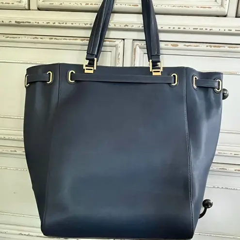 G.I.L.I Got it Love It Navy Blue Leather Large Bucket Handbag NWOT