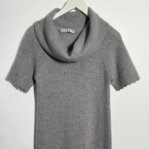 Kokun Cashmere Sweater Dress Women S Gray Cowl Neck Open Knit Mini Minimal
