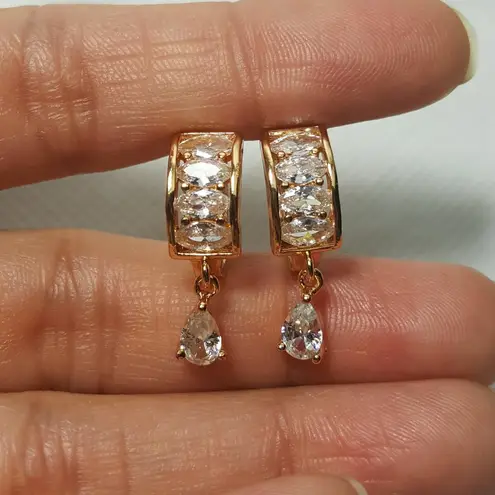 18K Yellow Gold Filled White Zircon Topaz Quartz Hoop Earrings