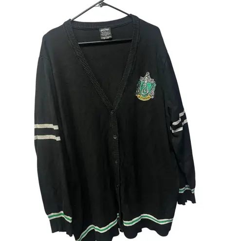 Harry Potter Slytherin House Crest Black V Neck Cardigan Size 16