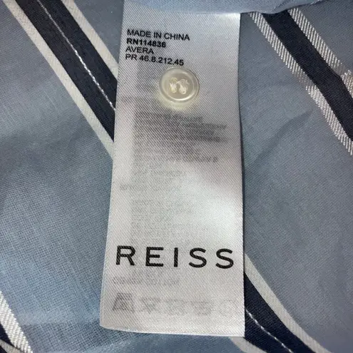 Reiss Avera NWOT Semi-Sheer Metallic Striped Blue Button Down Shirt-size 8