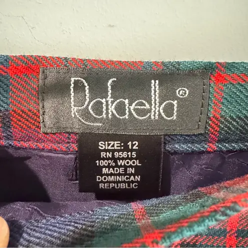 Rafaella Vintage Rafella 100% Wool Tartan Plaid Fringe Trim Wrap Maxi Skirt Size 12