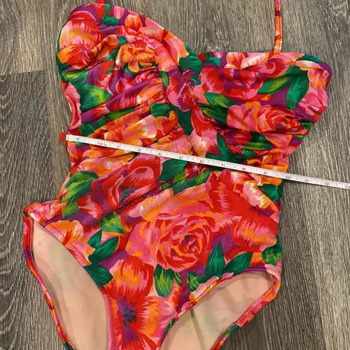 One Piece Vintage 90s swimsuit floral bright tropical slimming Small