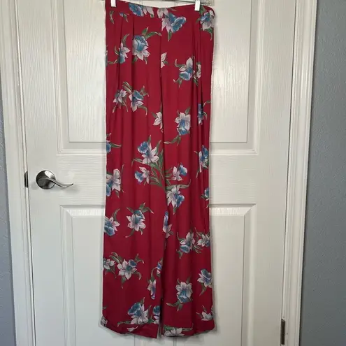 Ralph Lauren  Sz 10 Red Floral Flowy Pants Side Button