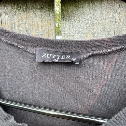 ZUTTER USA Distressed Graphic Tee Leopard Print Rock N Roll Black T Shirt Womens Size M