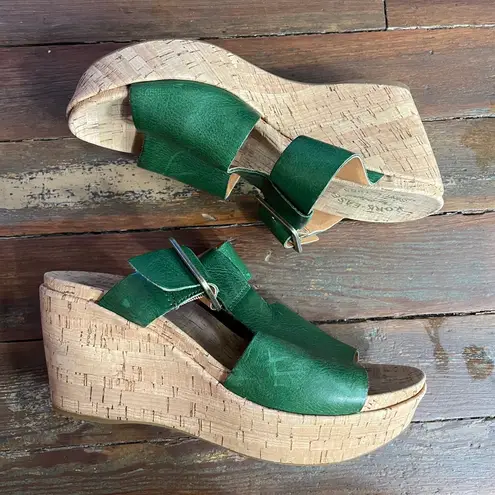 Kork-Ease ANDI Slip-on Platform Green Leather Wedge Sandals - Sz 9 ๐งก๐
