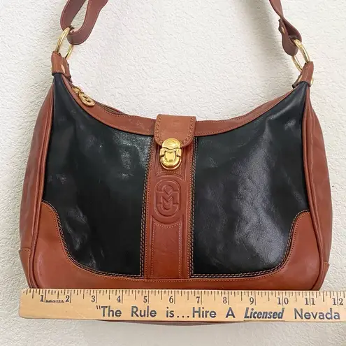 Vintage MARINO ORLANDI Italian Leather Two Tone Brown Black Shoulder Bag