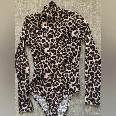 Chic Brown and Black Animal Print Bodysuit with Long Sleeves