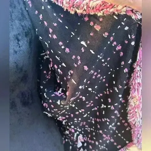 Vintage Pink Poodle Cardigan Sweater Black Pink Plaid Fringe 3x Retro Chic Fun Size XL