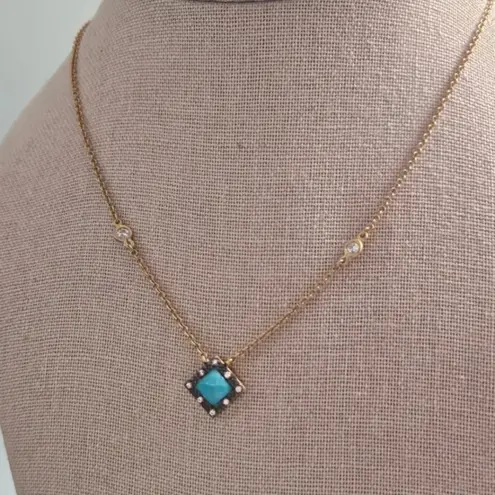 NWT Freida Rothman 14K Gold 925 Silver Turquoise Necklace With Cz Accents Blue