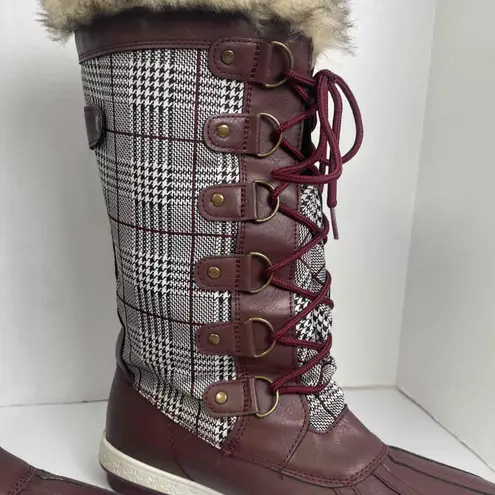 NWT Solene Womens Black Plaid Fur Trim Lace Up Mid Calf Boots US 9 Size 10