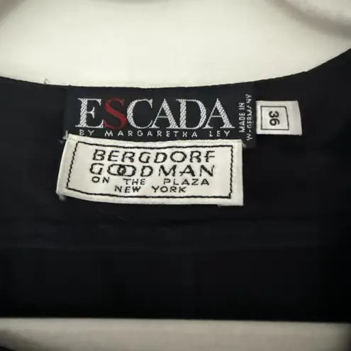 Vintage Escada Margaretha Ley Black Silk Blouse Long Sleeve Front Pleats Sz 36