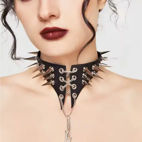 Black and Silver Spiked Choker Necklace