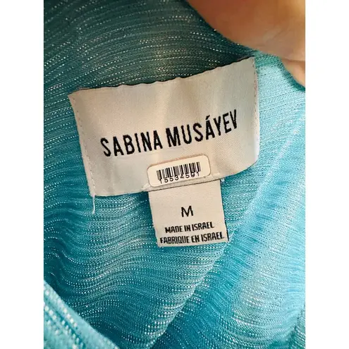 SABINA MUSAYEV Light Blue Metallic Corseted Back Keyhole Cutout Amandea Dress M Size M