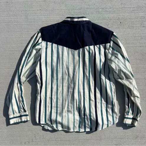 Vintage 80s 90s Roper Blue Stripe Yoke Cape Cowgirl Western Shirt Brushpopper LG