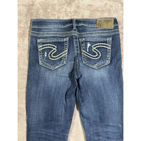 Silver Jeans Silver Aiko Women's Straight Low Rise Blue Denim Distressed Size 29