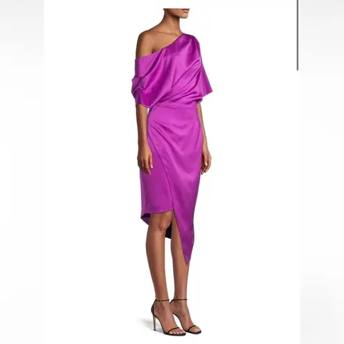 Elliatt  Carson Satin One Shoulder Asymmetric‎ Midi Dress Purple Orchid New