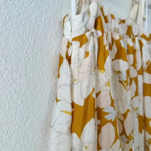 Mon Renn Floral Tiered Maxi Dress Yellow White Tie Straps Size Small
