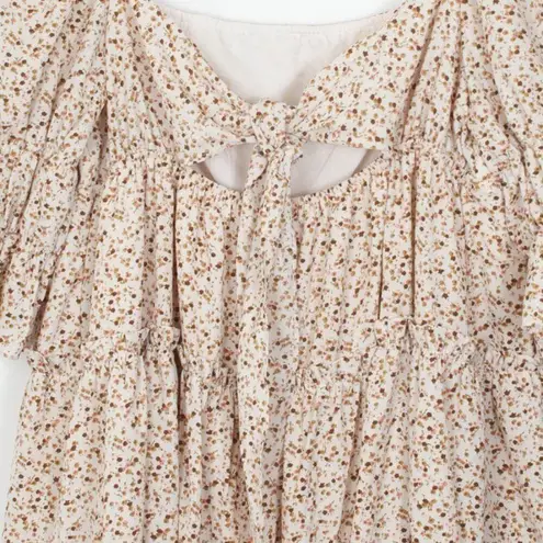 Exlura Womens Floral Tiered Babydoll Mini Dress Peasant Size XL Square Neck Boho