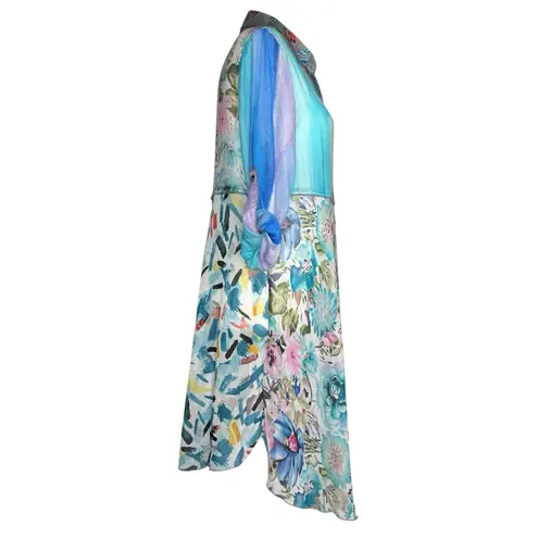 Fleur de Lis Anthropologie Asymmetric Tunic Dress Roll Tab Sleeve L Sheer Flowy Size L