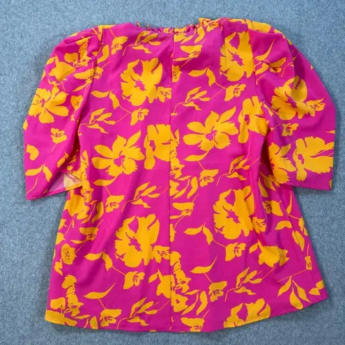 Staccato Ruffle Collar Puff Sleeve Blouse Women's Small Pink/Yellow Half Sleeve