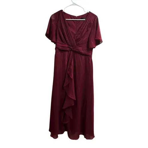 Ever Pretty Metallic Fabric V-Neck A-Line Wedding Guest Dress Ruffled Hem Large - Image 2