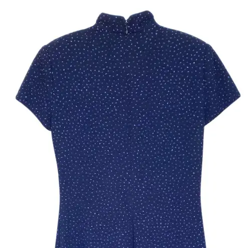 VINTAGE David Warren Midnight Blue Sparkly Mandarin Collar Full Length Dress Size 10