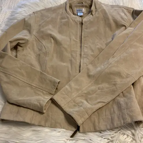 Chico's  Leather Jacket excellent condition with front zipper tan color