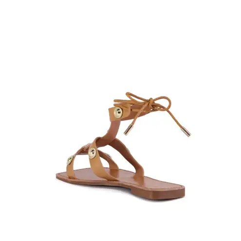 AZALEA WANG Didier Tan Embellished Flats Sandals Sz 7 NEW with Box