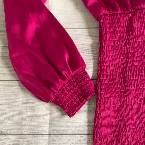 NWT Lulu's Magenta Long Sleeve Dress Ruched Skirt Pink