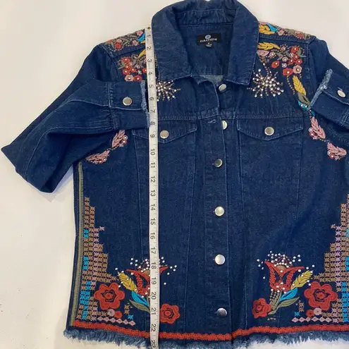 Curations Long Sleeve Button Down Denim Jacket Embroidered Studded EUC Sz M Size M
